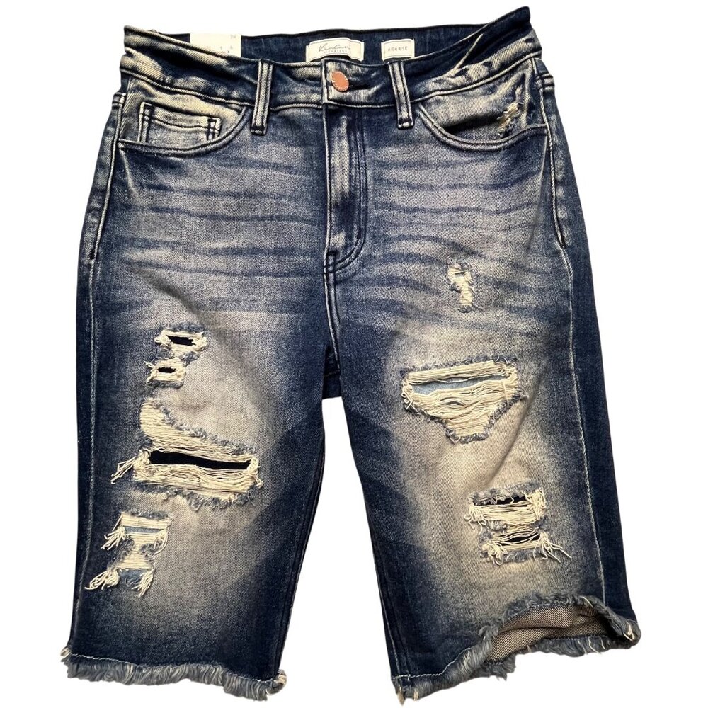 KanCan Signature High Rise Distressed Denim Shorts Size 28